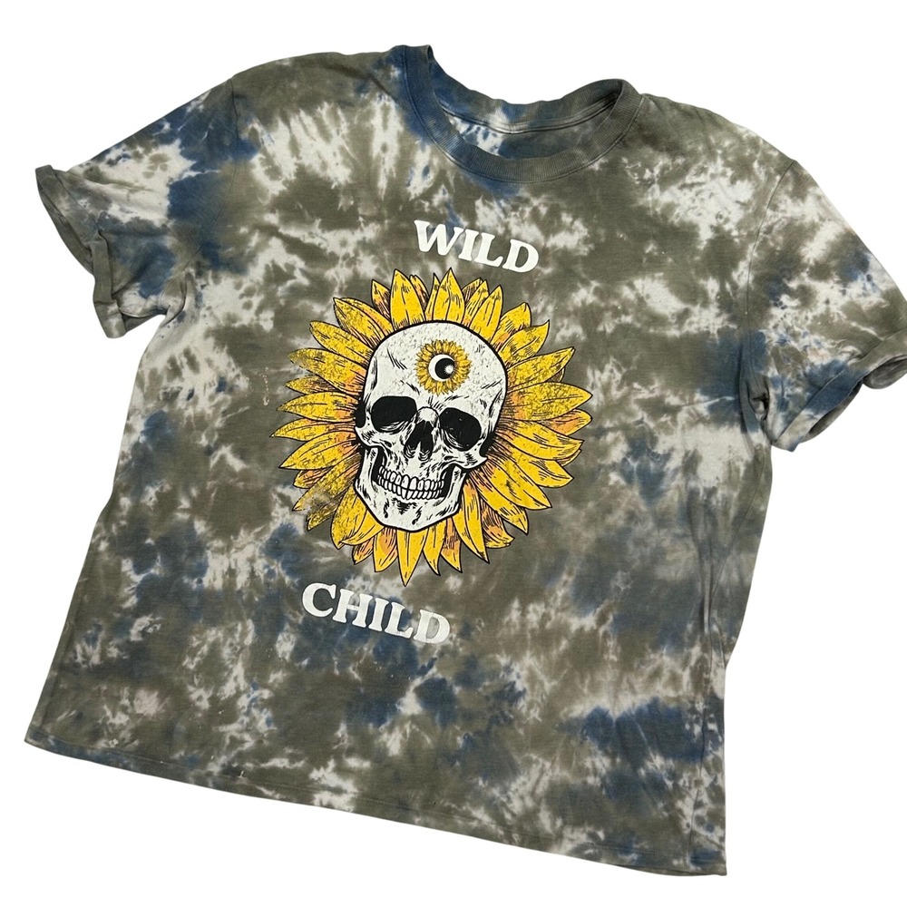 Womens XXXL Tie‎ Dye Wild Child Sunflower Skull Graphic T Shirt Worn Grunge